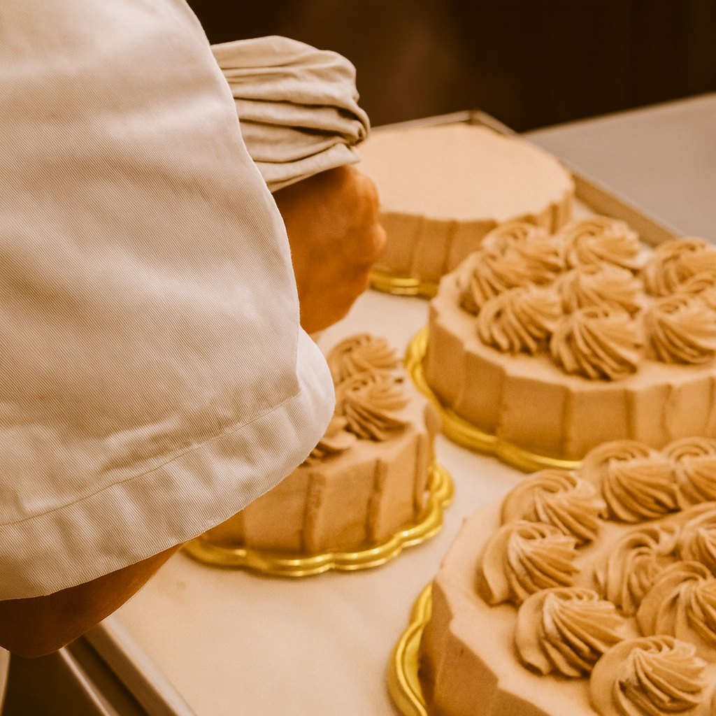 職人の手仕事とお菓子の写真